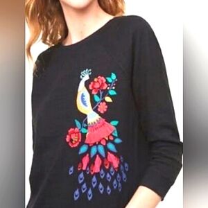 Loft 100% Cotton Peacock Embellished Top Large